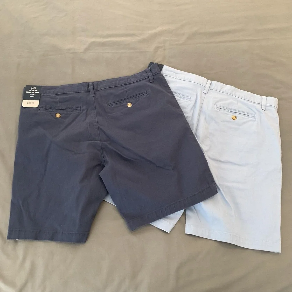 Shorts Mens 34 Light Blue Navy Chino Lot Of 2 Flat Front Stretch 9 Inseam Golf